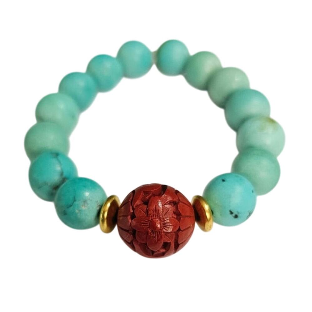 "Imperial Garden" Upcycled Cinnabar & Turquoise Statement Bracelet